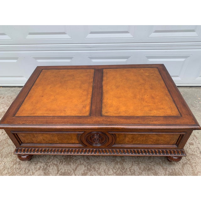 Ethan Allen "Morley"2 Drawer Leather Top Coffee Table.. Chairish
