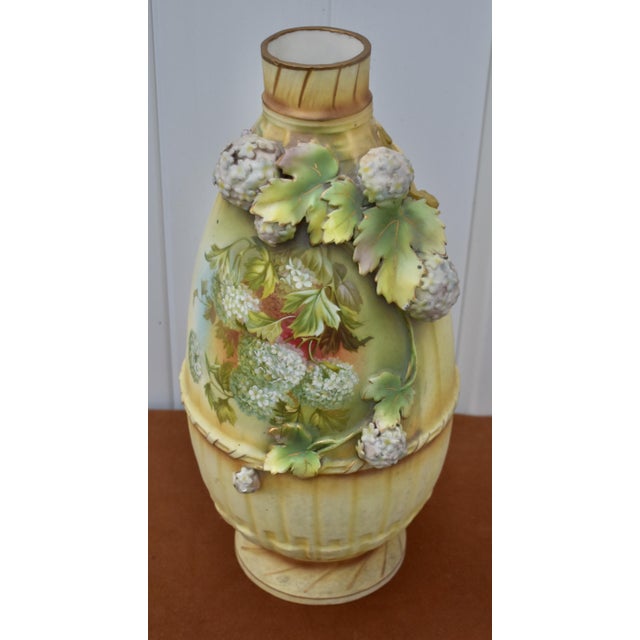 Robert Hanke Porcelain Vase Antique Austria Art Nouveau 3d Floral Encrusted For Sale In Philadelphia - Image 6 of 18