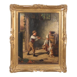 Mid 19th Century Boys With Dog by Jan Walraven (Dutch 1827-1878) For Sale