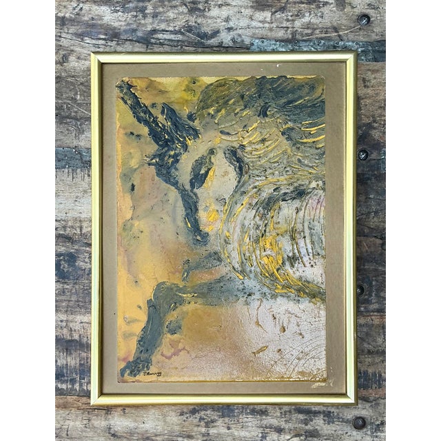 This evocative original painting by artist J. Harvey captures the mythical grace of a unicorn through a bold,...