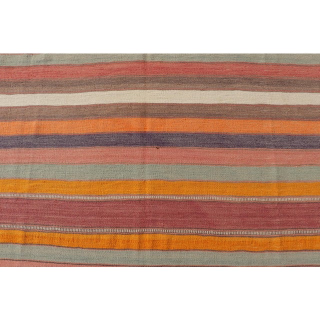 Early 20th Century Vintage Striped Turkish Kilim in Multi Colors 6' 6 X 10' 7 For Sale - Image 5 of 11