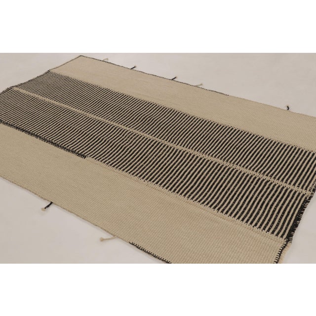 Contemporary Rug & Kilim’s Contemporary Kilim in Beige & Black Textural Stripes For Sale - Image 3 of 10