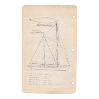 1950s Marine Architectural Pencil Drawing on Paper For Sale
