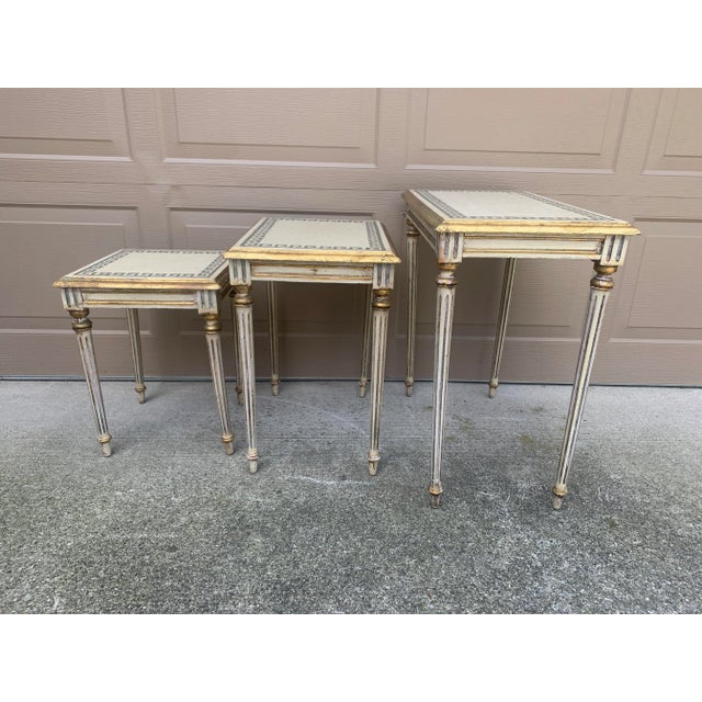 Italian Greek Key Nesting Tables in Aged Silver Leaf & Gilt, Set of Three For Sale - Image 13 of 13
