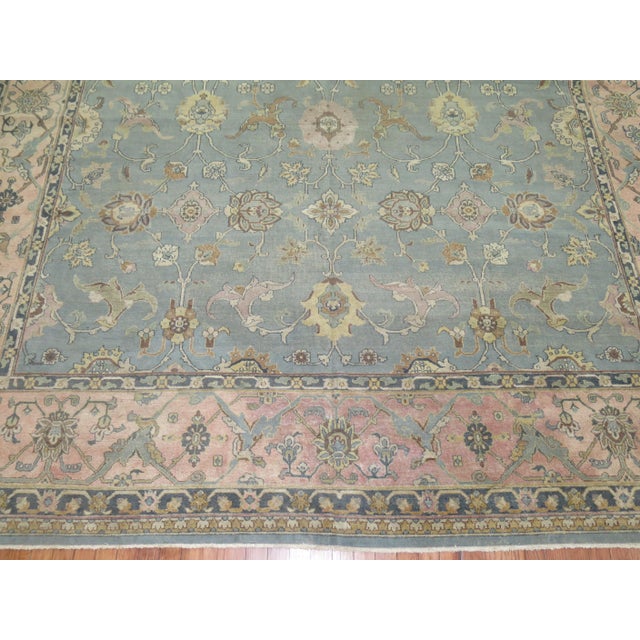 Early 20th Century Blue Gray Pink Indian Room Size Rug - 9'6" x 13'6" For Sale - Image 9 of 9