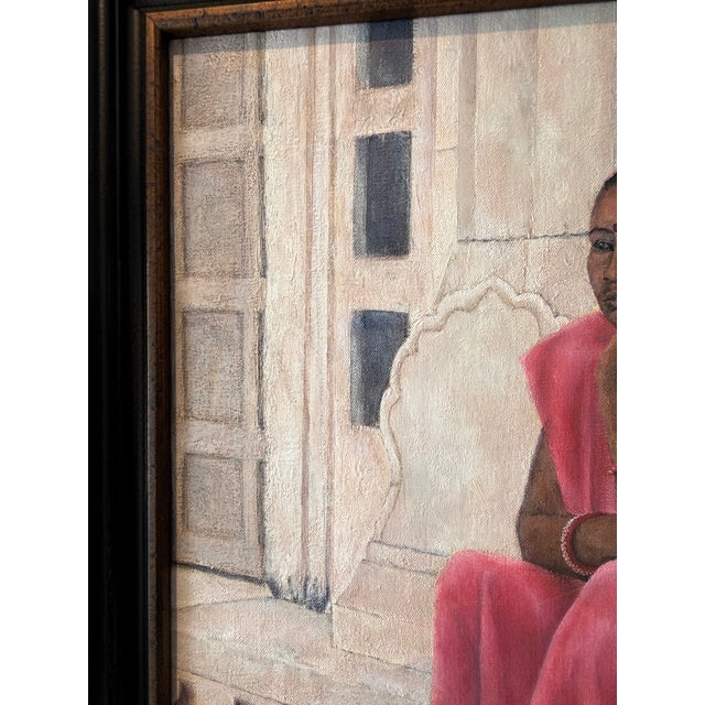 Contemporary Signed Original Oil on Canvas | Indian Woman in Pink Sari by David C. Fisher 2015 For Sale In Minneapolis - Image 6 of 6