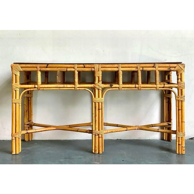 Vintage Boho Bamboo and Burlwood Console Table For Sale - Image 10 of 12