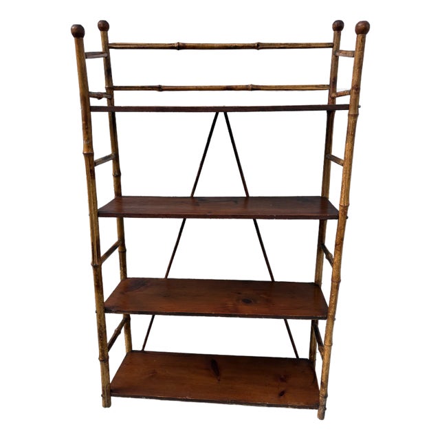 1920s Antique Burnt Bamboo Shelving Piece For Sale