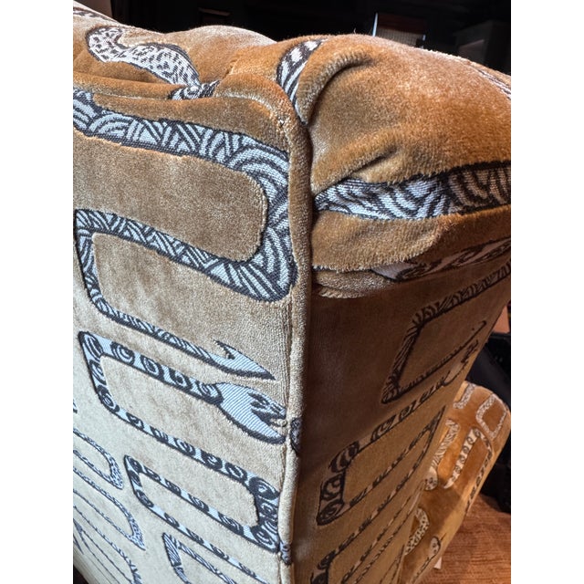 2010s Pair of Woven Snake Velvet Chippendale Style Wing Chairs For Sale - Image 5 of 6