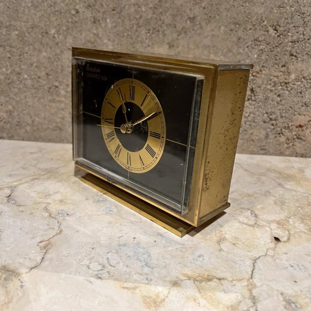 Mid-Century Modern Vintage Bulova Quartz Desk Clock Germany For Sale - Image 3 of 8