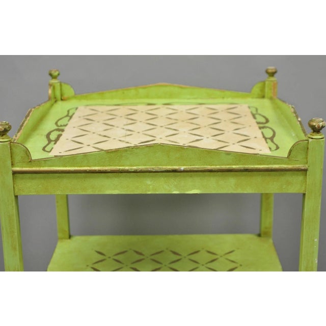 Vintage Italian Venetian Green Distress Painted 3 Tier French Country Side Table For Sale In Philadelphia - Image 6 of 16