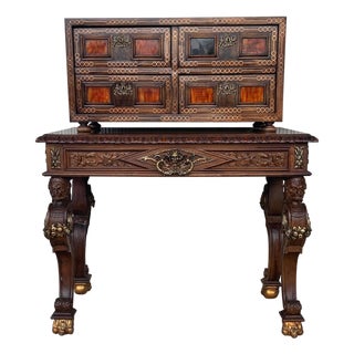 20th Italian Cabinet on Stand, Baroque Bargueno with Inlays & Mounts For Sale