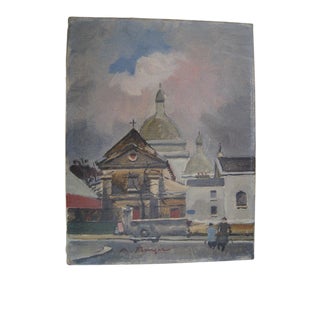Mid 20th Century "The Church" Impressionist Style Landscape Oil Painting by Antoine Burger For Sale