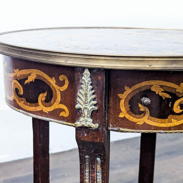 Antique Marquetry Inlay Side Table With Drawer For Sale - Image 10 of 11