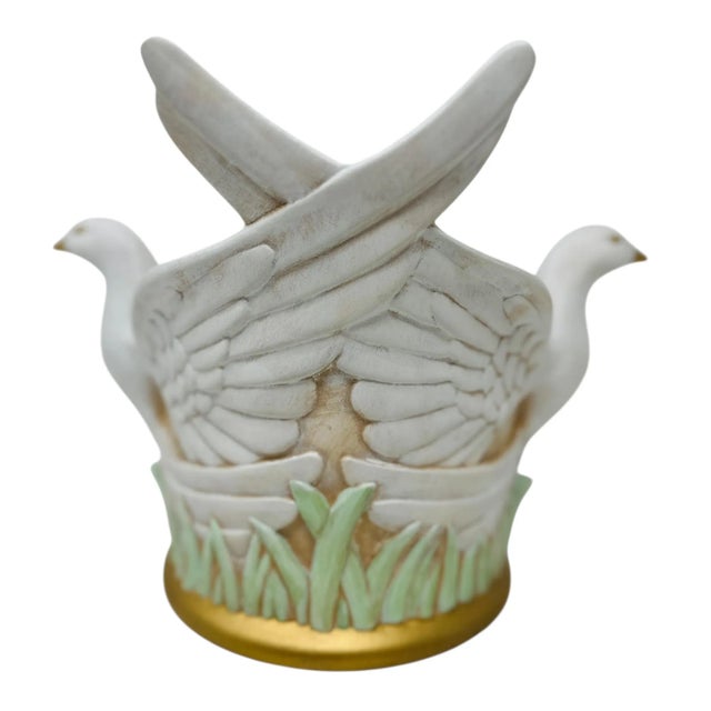 Shabby Chic Vintage 1990s Ceramic Dove Planter | Hand-Painted Hobbyist Piece | Double Doves With Wings | Retro Home Decor | Unique Bird Sculpture Vase For Sale - Image 3 of 11