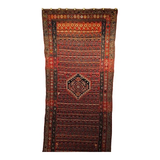 Vintage Persian Kurdish Bidjar Wide Runner Rug, Hand-Knotted Wool, Paisley Pattern, Terracotta & Blue, 4x11 For Sale