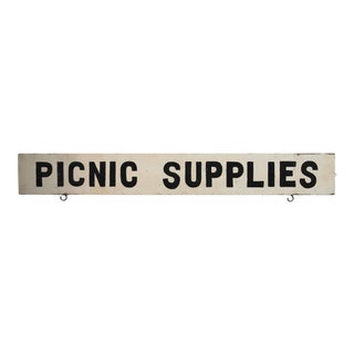 Vintage Wood Two Sided Picnic Supplies Sign For Sale