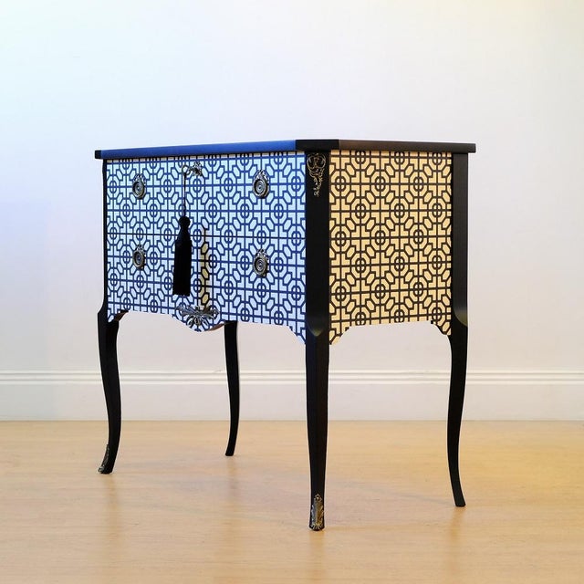 Wood 1960s Gustavian Style Commode in Black & White Art Deco Style For Sale - Image 7 of 12