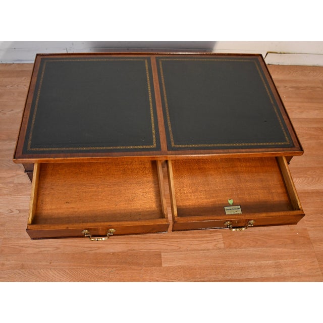 Brown 1930s English Regency Mahogany & Green Leather Top Coffee Table For Sale - Image 8 of 16