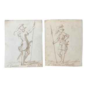 Pair of Italian Old Master Drawings of Soldiers
