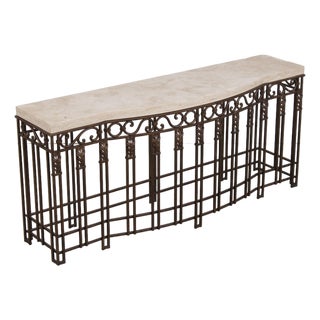 French Style Iron & Steel Base Stone Top Console Table For Sale