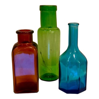 Colorful Vintage Bottles, Set of 3 For Sale