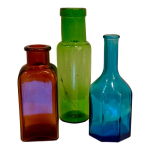 Colorful Vintage Bottles, Set of 3