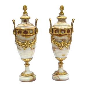 Pair Antique Marble & Gillt Urns