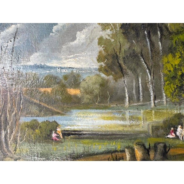 Green 1976 French “Le Lac” Impressionist Landscape Oil on Canvas Painting by M. Roche, Framed/ Sold For Sale - Image 8 of 12