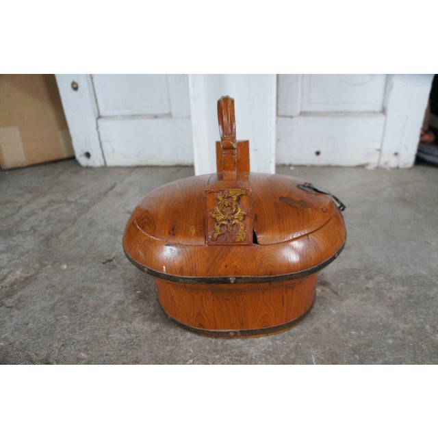 Antique Chinese Qing Dynasty Elm Carved Tea Caddy Holder Wedding Food Basket For Sale - Image 12 of 12