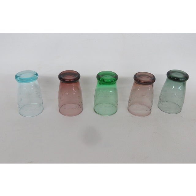 Mid 20th Century Aperitif Cordial Glasses Set of 5 Colorful Sipping Liqueur Small Shot Cups For Sale In Miami - Image 6 of 9