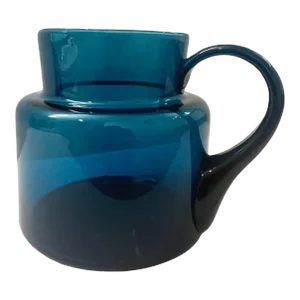 Vintage Blown Mid Century Modern Blue Glass Pitcher Carafe