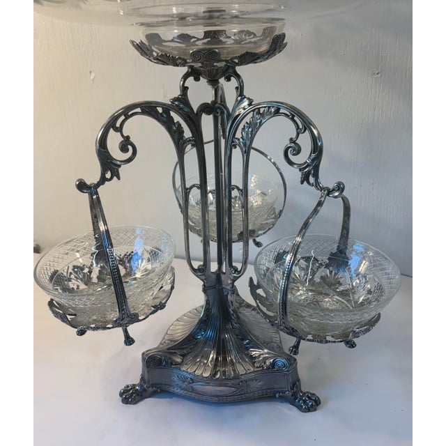 Vintage Silver Metal and Crystal Epergne For Sale - Image 10 of 12