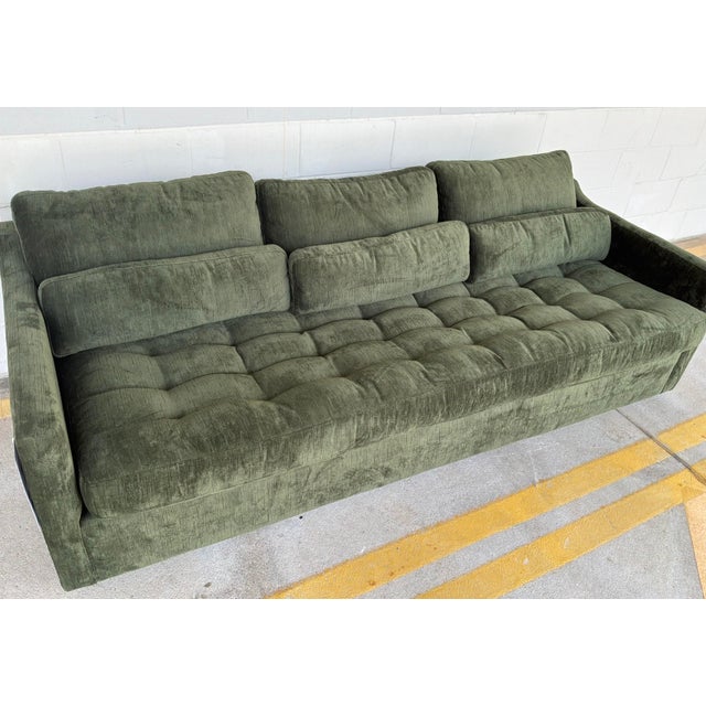 Textile Revelation Modern Tufted Antique Green Loden Velvet Strie Slope Sofa For Sale - Image 7 of 7