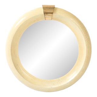Karl Springer Style Tesselated Bone and Bronze Round Wall Mirror For Sale