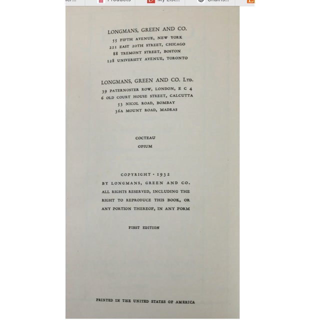 Modern Jean Cocteau 1932 First Edition “Opium: The Diary of an Addict” in Original Dust Jacket For Sale - Image 3 of 7