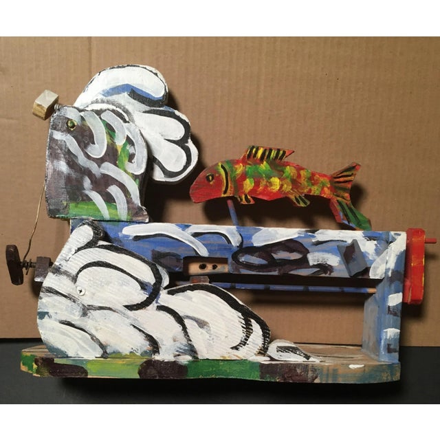 Late 20th Century Kinetic Folk Art Wood Sculpture Salmon Swimming Upstream For Sale - Image 5 of 5