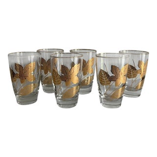 Mid Century Barware Glasses Libby Gold Leaves - Set of 6 For Sale