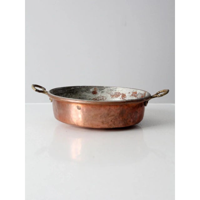 Metal Antique Copper Pan With Brass Handles For Sale - Image 7 of 13