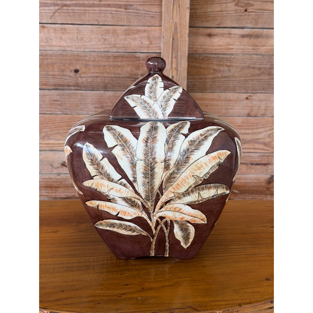 Monumental Tropical Banana Leaf Porcelain Ginger Jar For Sale In Naples, FL - Image 6 of 12