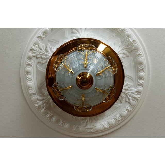Metal Art Deco French Copper and Frosted Glass Three-Light Ceiling Light, 1930s For Sale - Image 7 of 18