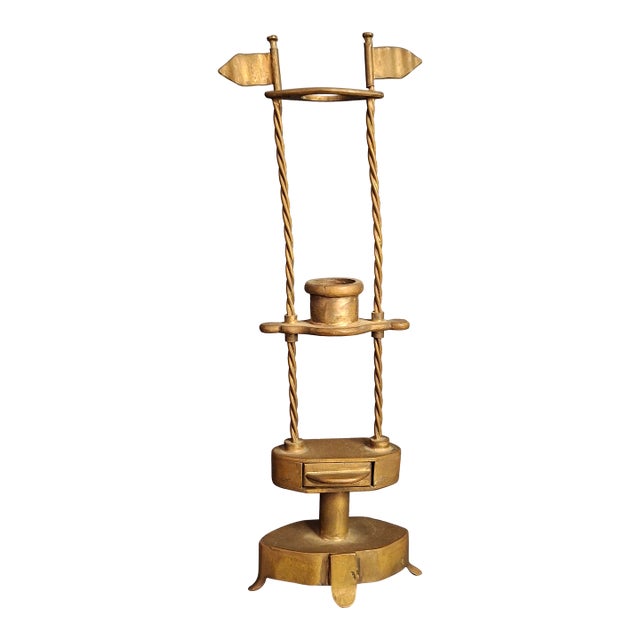 Rare 18thC Antique Brass Havdalah Compendium Spice Box Tower Adjustable Candle For Sale