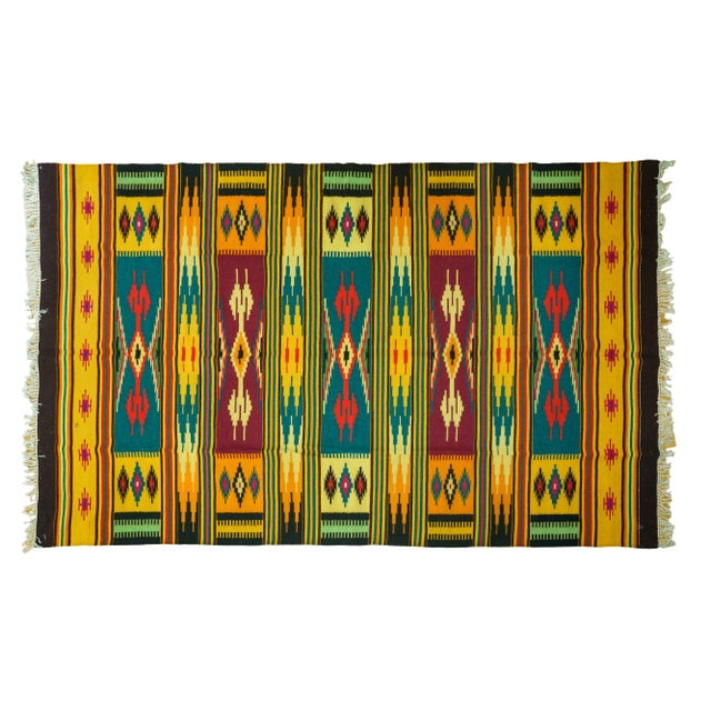 Vintage Mexican Serape / Saltillo-Style Handwoven Wool Flatweave Rug, 1970s For Sale - Image 12 of 12