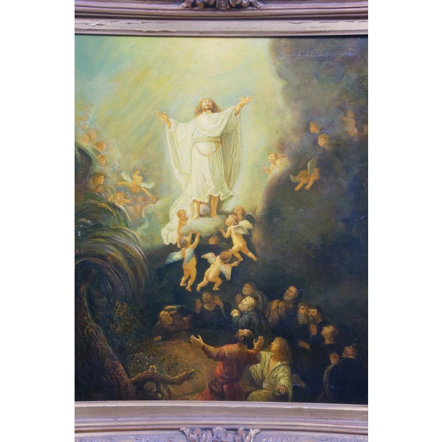 Late 20th Century 20th Century "The Ascension of Christ" Baroque Oil Painting After Rembrandt 30" For Sale - Image 5 of 12