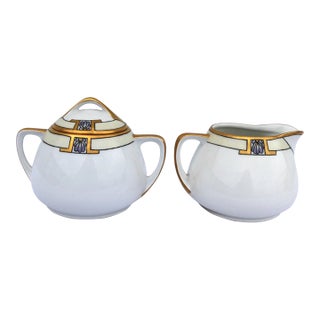 1925 KPM Art Deco Porcelain Gold Creamer and Sugar Dishes Signed by the Artist For Sale