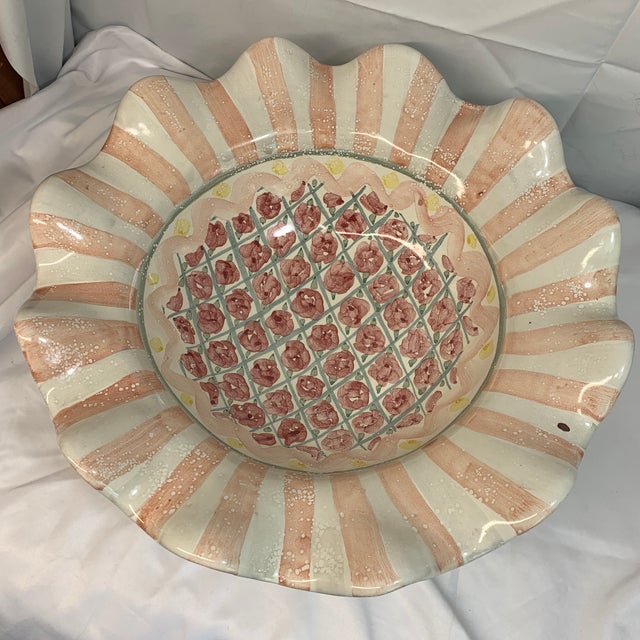This is a vintage MacKenzie-Childs "Rose Cottage" fluted ruffle bowl, handcrafted during the company's early "Founder's...