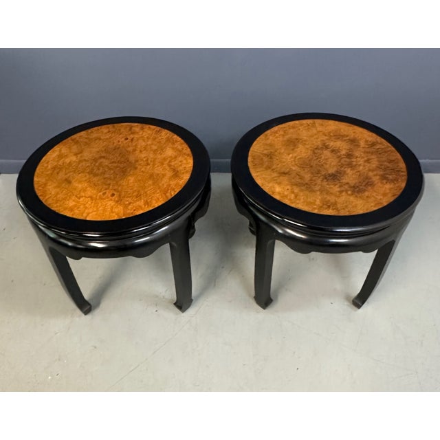 Century Furniture 1970s Century Ebonized Pair of Pagoda Side Tables With a Burl Top Chin Hua Collection For Sale - Image 4 of 9
