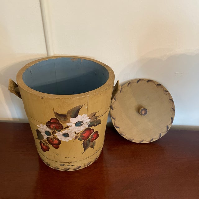 Antique Hand Painted Wooden Bucket With Lid and Handle Chairish