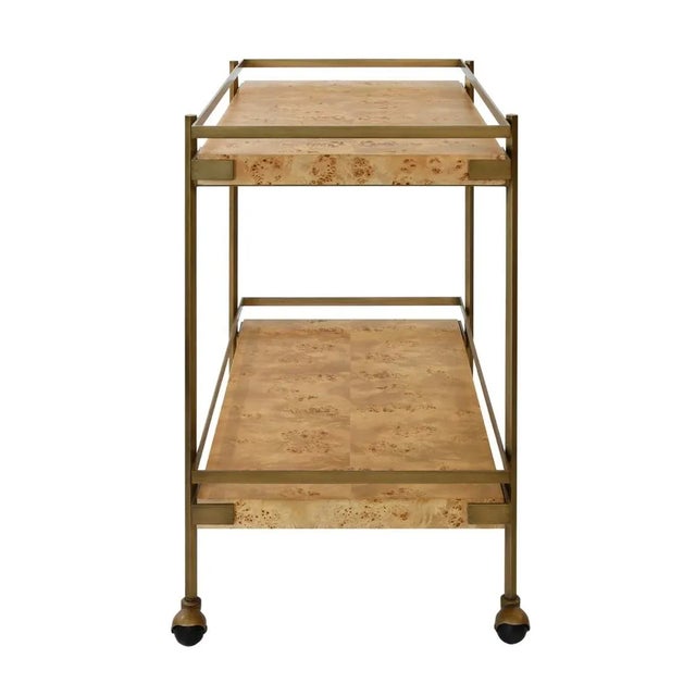 Wood Matthew Izzo Home Burl and Brass Art Deco Style Bar Cart For Sale - Image 7 of 7