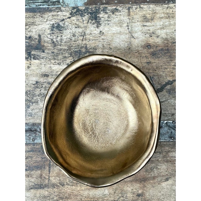 Ceramic Vintage Slab Built Bronzed Studio Pottery Bowl For Sale - Image 7 of 11